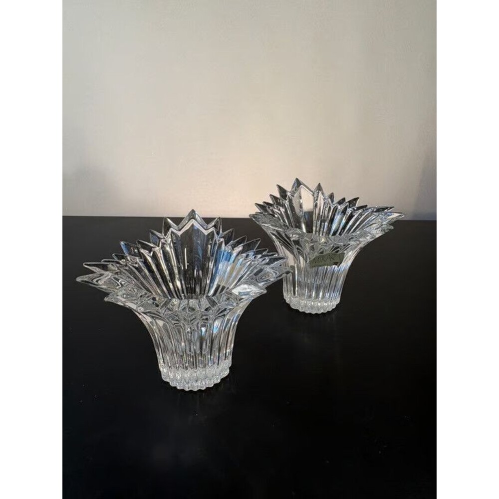 Mikasa Germany Lead Crystal Candle Holders Pair Starburst Foil Label with Box